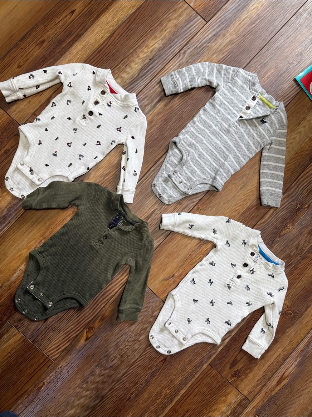 Carters Thermal Long-Sleeve Henley One-Piece Bodysuit - White, Gray, Olive